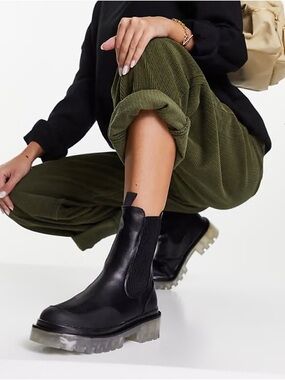 New Black ASOS Chelsea Lug Sole Always Clear Ankle Boots Size 10 New
